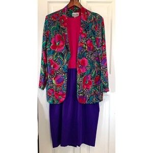 Melissa Vintage 3 Piece Suit Dress Multicolor Floral Belted USA Y2K 90s